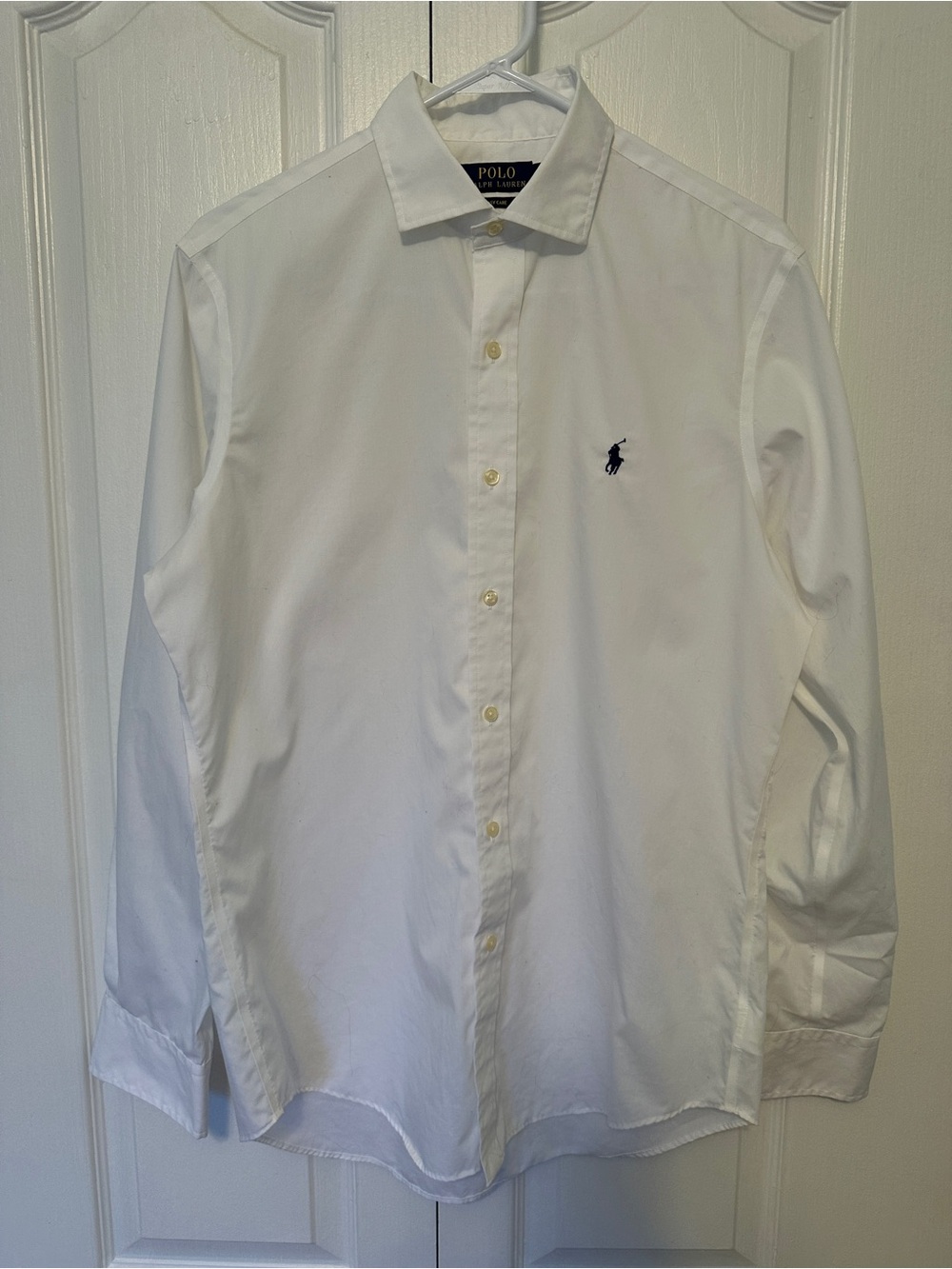Ralph Lauren White Long-Sleeve Button-Up Dress Shirt with Navy Pony